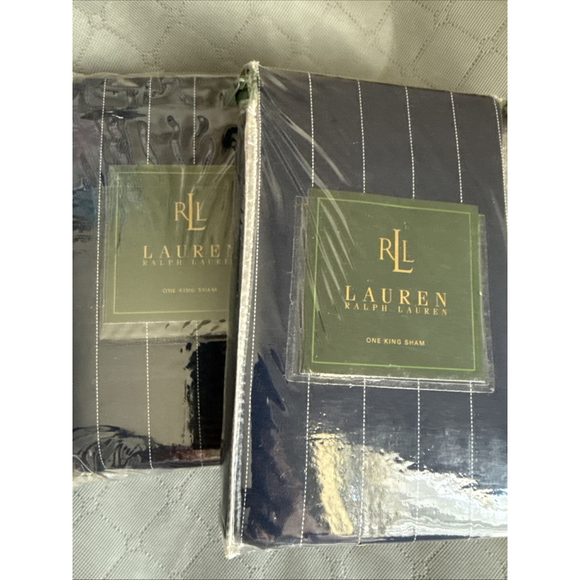 Ralph Lauren Worth Avenue Navy Blue Blazer Stripe King Shams New Vintage - Picture 4 of 5